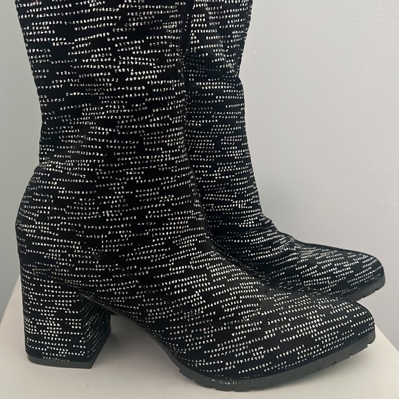 Sparkly Velvet Pointed Toe Thigh High Over the Knee Lugged Boot - Picture 9 of 12